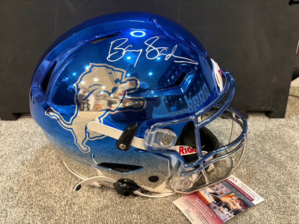 Detroit Lions Barry Sanders Autographed Authentic Chrome Inlay Helmet