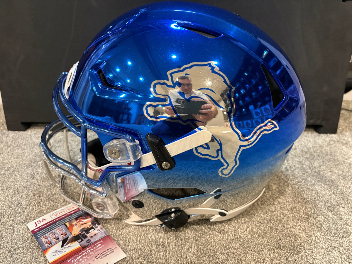 Detroit Lions Barry Sanders Autographed Authentic Chrome Inlay Helmet