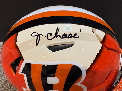 Cincinnati Bengals Ja'marr Chase Autographed Custom Painted Ripped Authentic Speed Flex Helmet